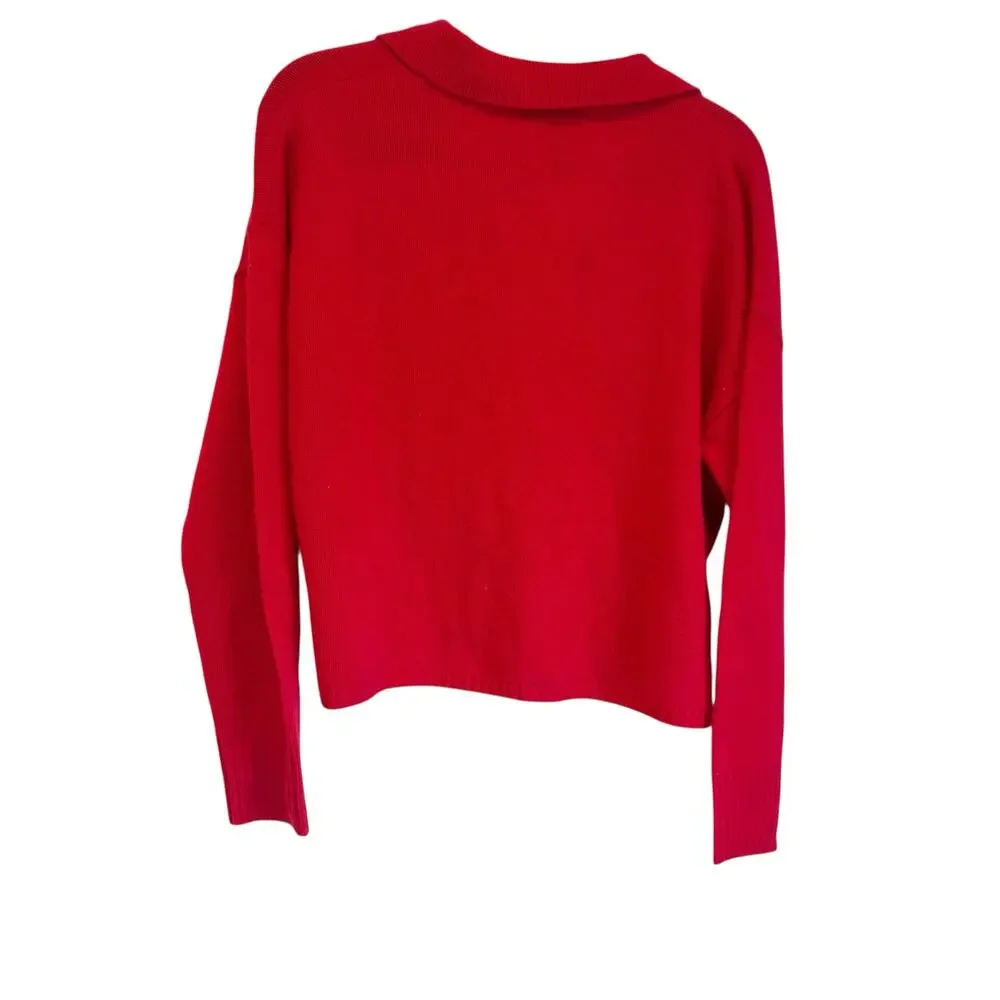 Aqua Cashmere Long Sleeve Polo Pullover Sweater Big Apple Red Size XL / XXL NWT